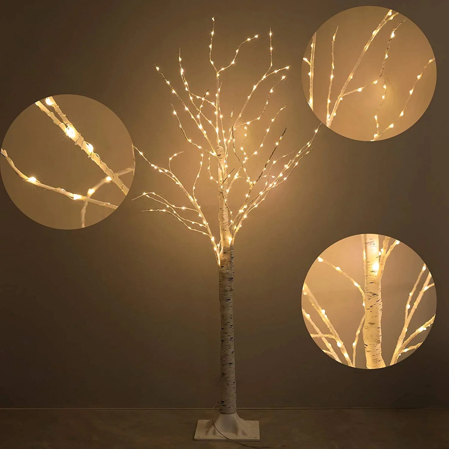 6FT Warm White Lighted Birch Tree Lights, 440LED Colors Changing Light up Artificial Treewarm White LED Tree Lights Branches for Christmas Home Garden Indoor Outdoor Décor
