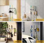 Mop Broom Holder Wall Mounted, Heavy Duty Broom Holder Garage Organization Stainless Steel Broom Hanger Wall Mounted, Broom Rack Wall Mount for Kitchen, Corridor, Laundry, Bathroom (2 Racks, 3 Hooks)