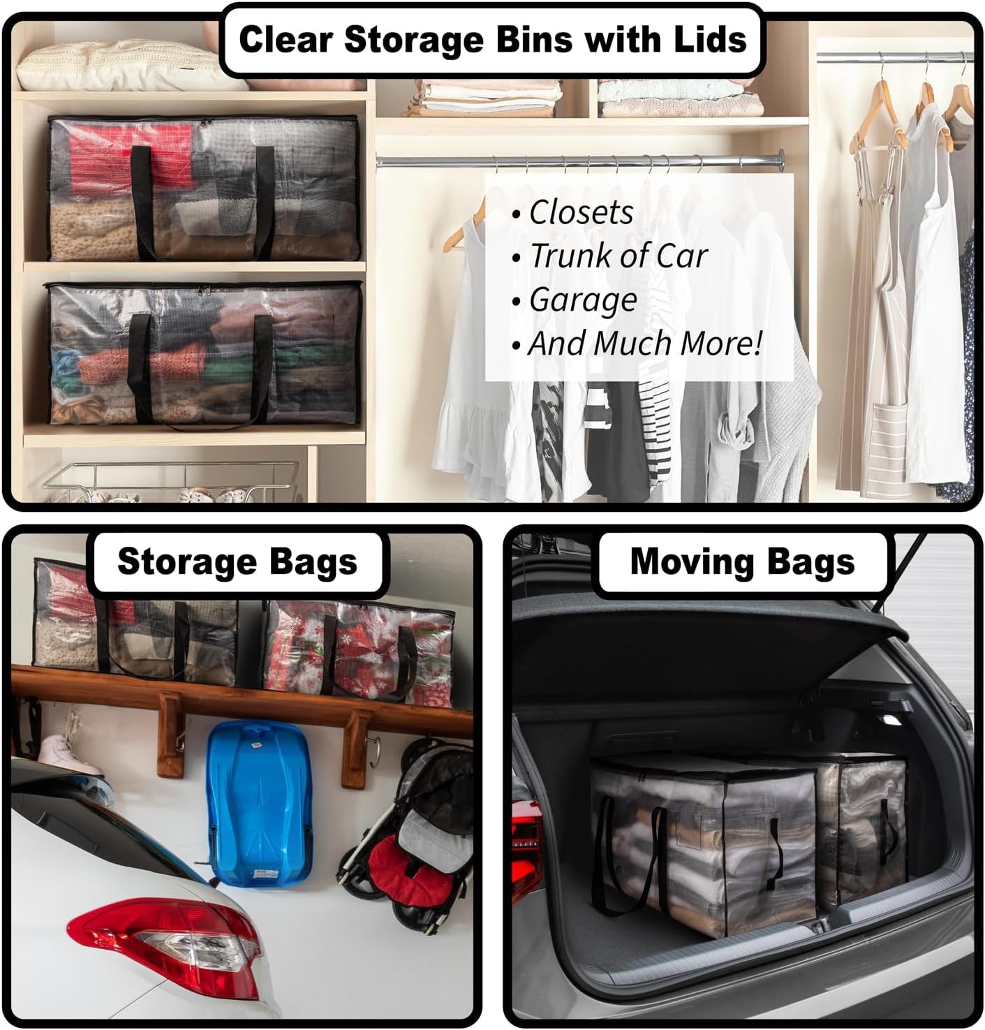 Oversized Moving Bags or Storage Bag – Large Moving Boxes with Backpack Straps, Zippers & Handles – Heavy-Duty Packing Bags for Moving, College Dorm, Christmas Decorations, 6 Pack