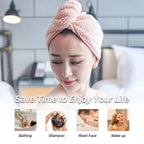 Microfiber Hair Towel Turban Wrap for Women 2 Pack Quick Dry Towels for Hair (Blue+Pink)