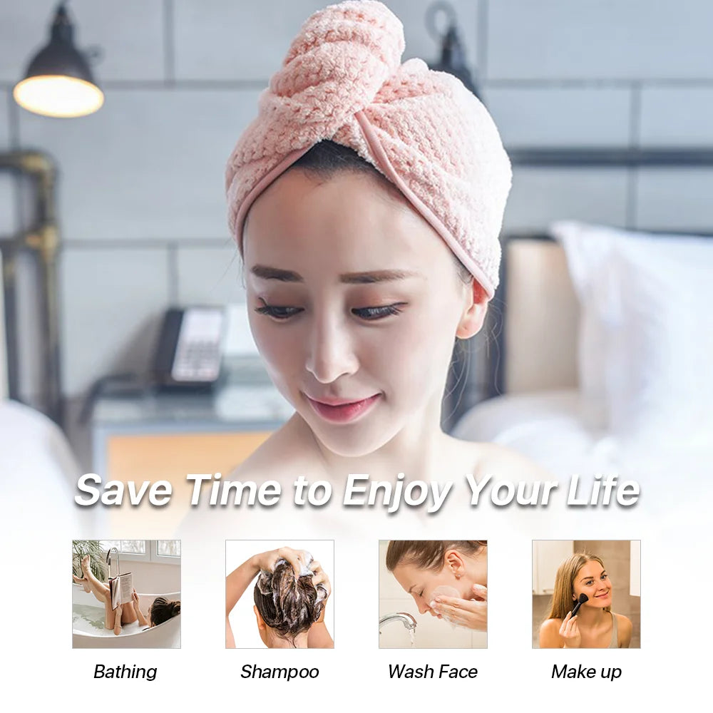 Microfiber Hair Towel Turban Wrap for Women 2 Pack Quick Dry Towels for Hair (Blue+Pink)