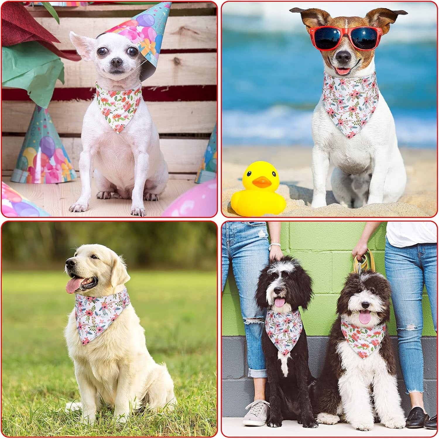 Dog Bandanas, Dog Scarf, Puppy Bandana, Dog Bandanas for Medium Size Dogs, Dog Bandana Accessories for Small Dogs, Personalized Adjustable Flower Pet Dog Bandana Handkerchiefs Triangle Bibs, 2 Pack