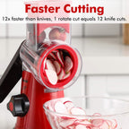 Rotary Mandoline Slicer, 3-In-1 Vegetable and Cheese Grater, Red, ABS Material, Easy to Clean and Store