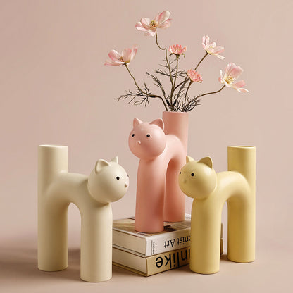 Cute Tube Cat Vase Living Room Decoration Home Decor