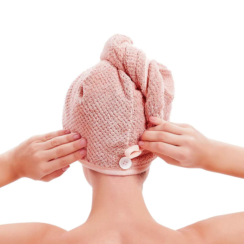 Microfiber Hair Towel Turban Wrap for Women 2 Pack Quick Dry Towels for Hair (Blue+Pink)