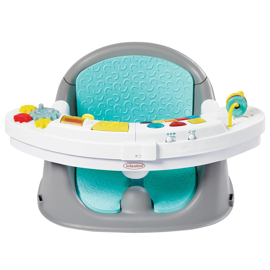 Music & Lights 3-In-1 Discovery Seat & Booster, Toddler Booster Seat for Dining Table or Kitchen Chair, Baby Activity Center & Snack Tray, Teal