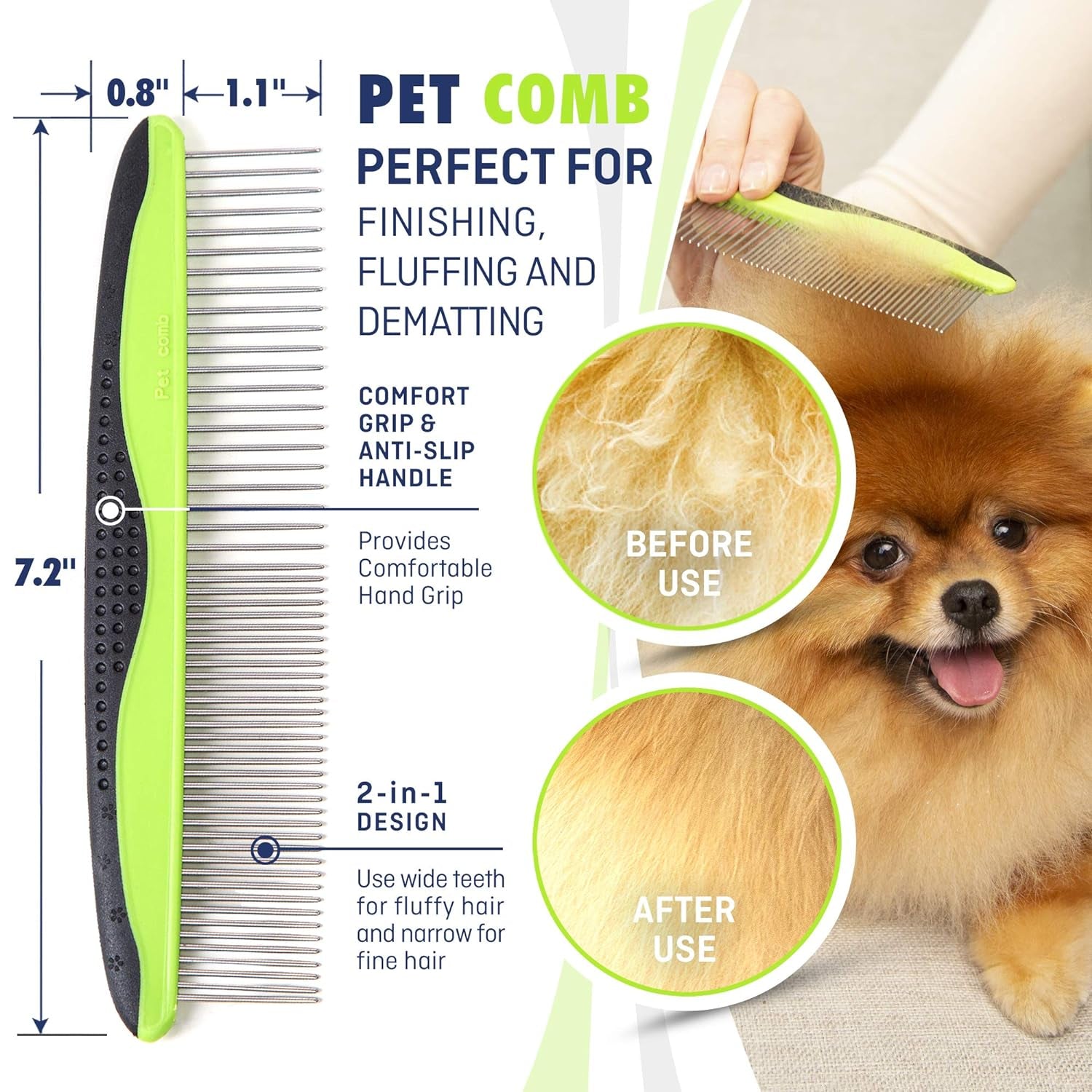Dog & Cat Brush & Comb Pet Grooming Set - Double Side (Small) - Ultimate Deshedding Tool - Lice and Flea Removing - Perfect Groomer'S Tools - Strong Grip and Soft Bristles