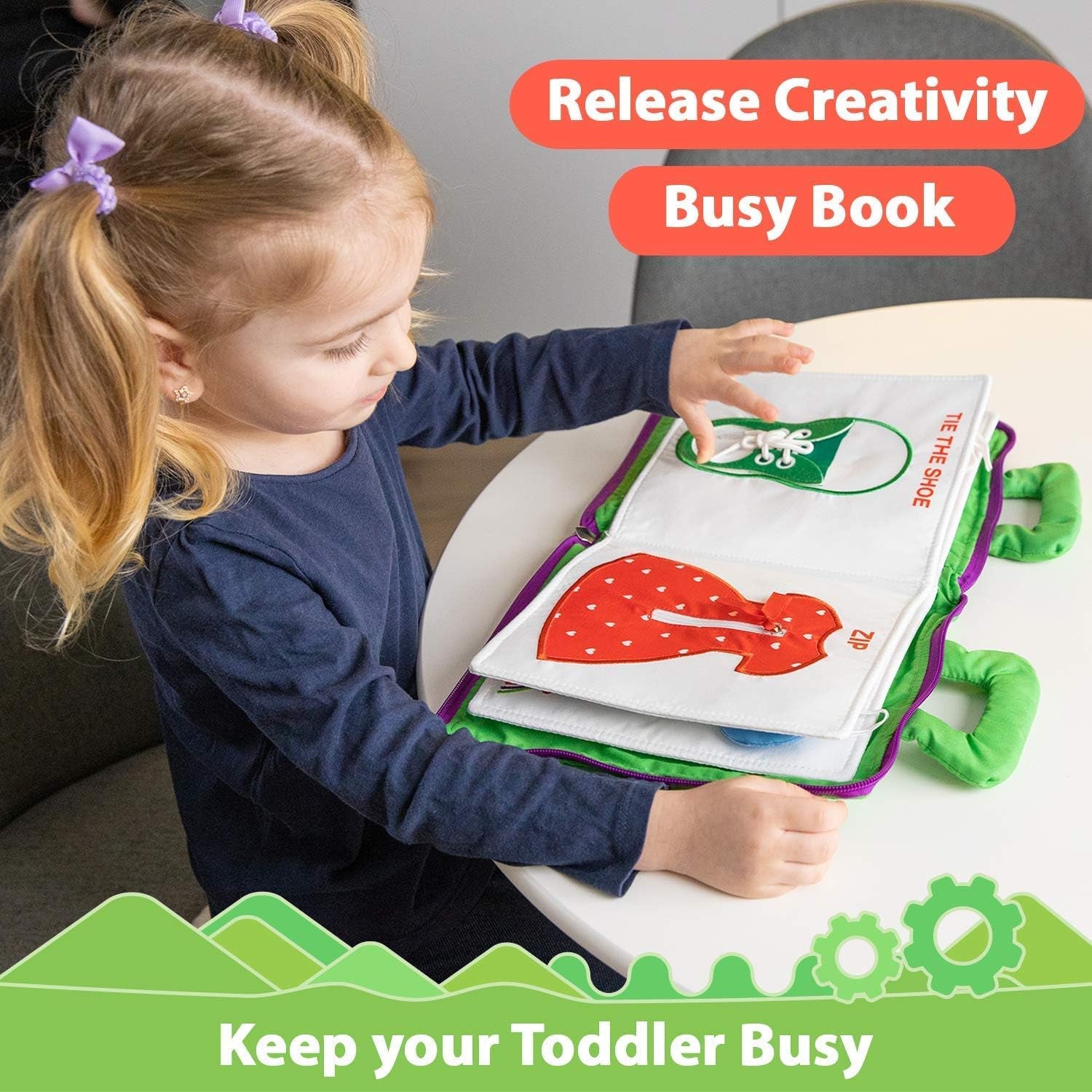 Montessori Fabric Quiet Book for Toddlers - Busy Book with Touch, Feel and Learn Activities for Boys and Girls - Portable Sensory Book, Keeping Kids Busy-Zippered Educational Toy for Travel