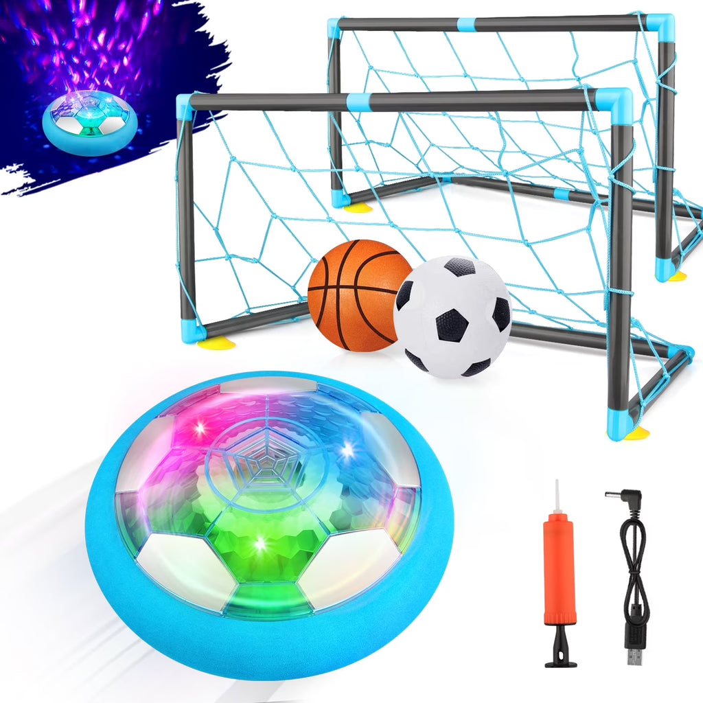 2 in 1 Starlight Hover Soccer Ball Set Sport Indoor Toys Projector Rechargeable Air for 3-10 Years Old Kids, Light Blue