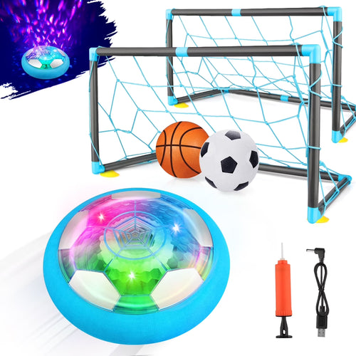 2 in 1 Starlight Hover Soccer Ball Set Sport Indoor Toys Projector Rechargeable Air for 3-10 Years Old Kids, Light Blue