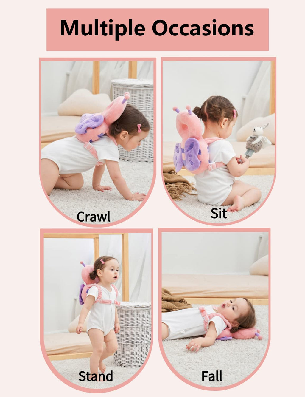 Toddler Baby Head Protector Backpack for Toddler Walker with Knee Pads&Anti-Slip Socks, Elephant