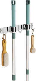 Mop Broom Holder Wall Mounted, Heavy Duty Broom Holder Garage Organization Stainless Steel Broom Hanger Wall Mounted, Broom Rack Wall Mount for Kitchen, Corridor, Laundry, Bathroom (2 Racks, 3 Hooks)
