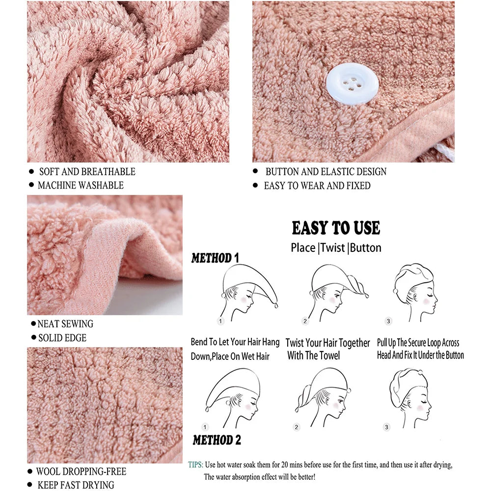 Microfiber Hair Towel Turban Wrap for Women 2 Pack Quick Dry Towels for Hair (Blue+Pink)