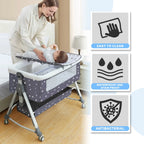 4-In-1 Bedside Bassinet, Adjustable Height, Black with Storage Basket