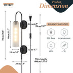 Black Wall Lights Plug in for Bedroom, Frosted Milky White Glass Wall Sconce Decor, Large Modern Wall Sconces for Living Room