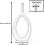 Ceramic Oval Geometric Vase, White, 11"