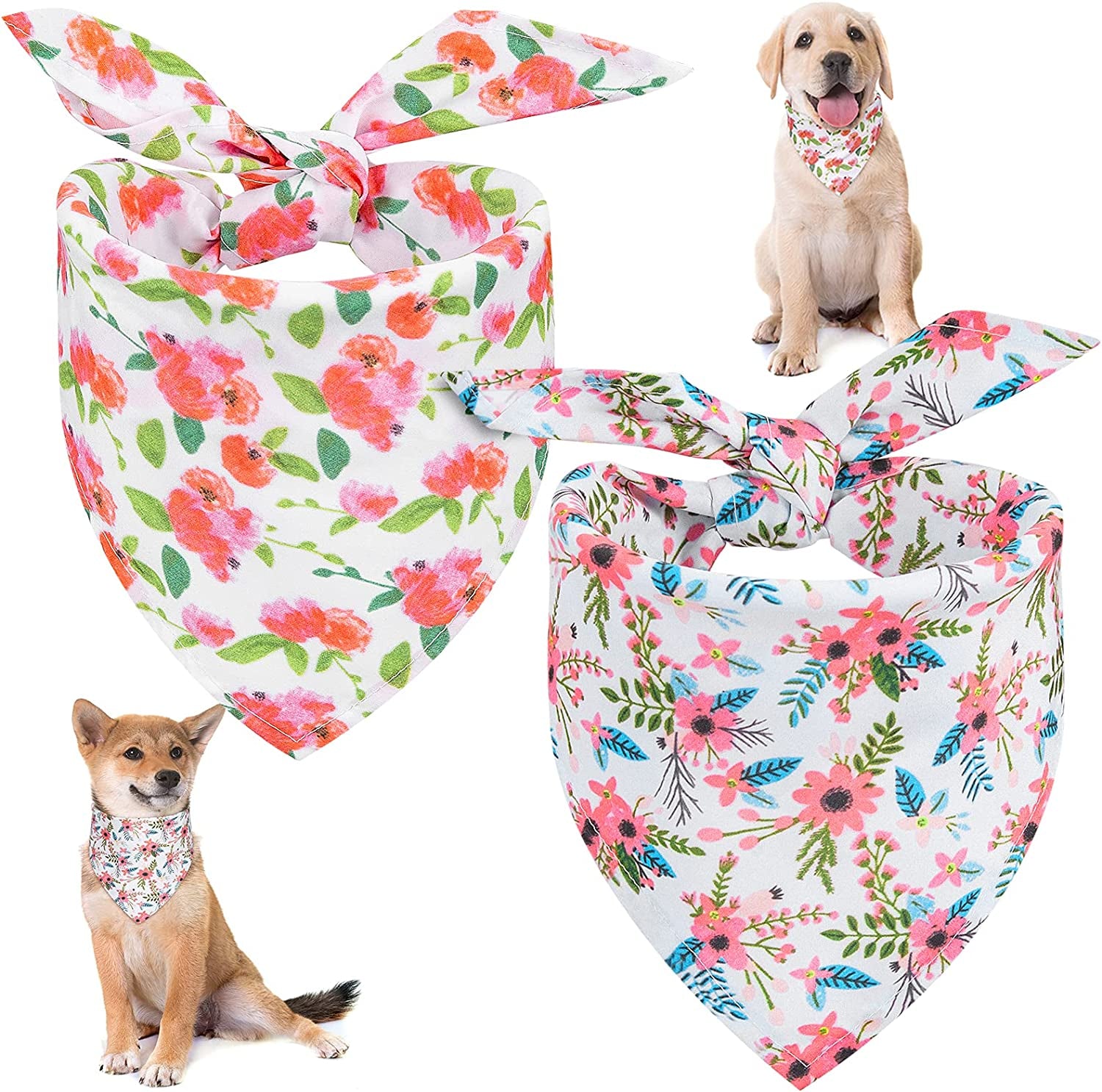 Dog Bandanas, Dog Scarf, Puppy Bandana, Dog Bandanas for Medium Size Dogs, Dog Bandana Accessories for Small Dogs, Personalized Adjustable Flower Pet Dog Bandana Handkerchiefs Triangle Bibs, 2 Pack