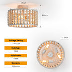 Wood Beaded Boho Chandelier Light Fixture, Semi Flush Mount Ceiling Light 3-Light Rustic Nursery Close to Ceiling Lights for Bedroom Kitchen, Living Room, Oak White, E26 Base