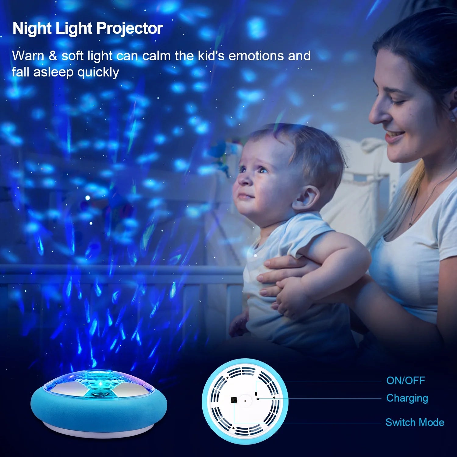 2 in 1 Starlight Hover Soccer Ball Set Sport Indoor Toys Projector Rechargeable Air for 3-10 Years Old Kids, Light Blue