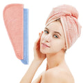 Microfiber Hair Towel Turban Wrap for Women 2 Pack Quick Dry Towels for Hair (Blue+Pink)