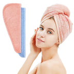 Microfiber Hair Towel Turban Wrap for Women 2 Pack Quick Dry Towels for Hair (Blue+Pink)