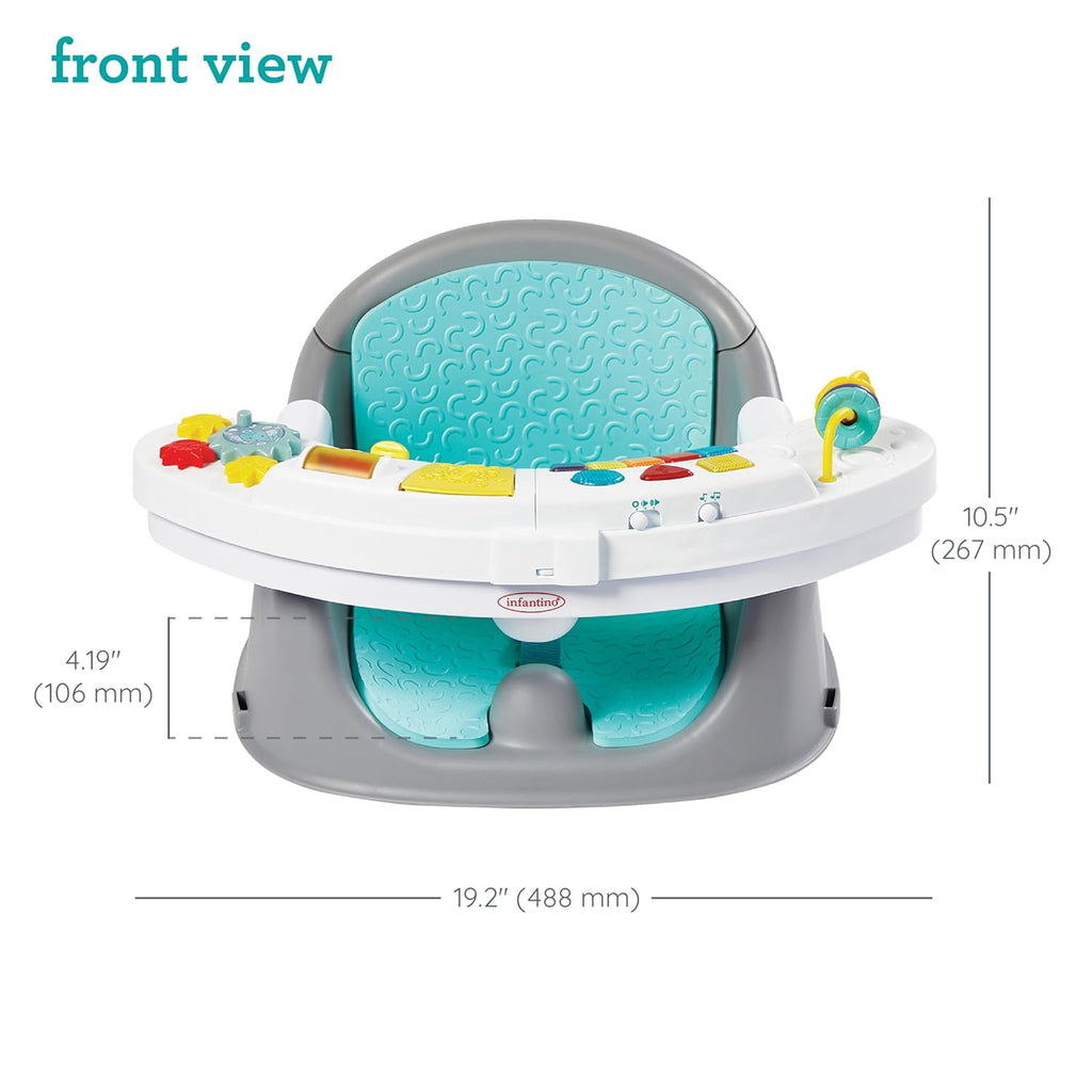 Music & Lights 3-In-1 Discovery Seat & Booster, Toddler Booster Seat for Dining Table or Kitchen Chair, Baby Activity Center & Snack Tray, Teal