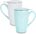 Porcelain Tea Mug with Infuser and Lid, 16 Ounce Ceramic Tea Cup for Loose Leaf, Coffee, Cocoa and Milk, Tea Gift for Tea Lovers, Set of 2(Green and White)