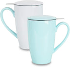 Porcelain Tea Mug with Infuser and Lid, 16 Ounce Ceramic Tea Cup for Loose Leaf, Coffee, Cocoa and Milk, Tea Gift for Tea Lovers, Set of 2(Green and White)