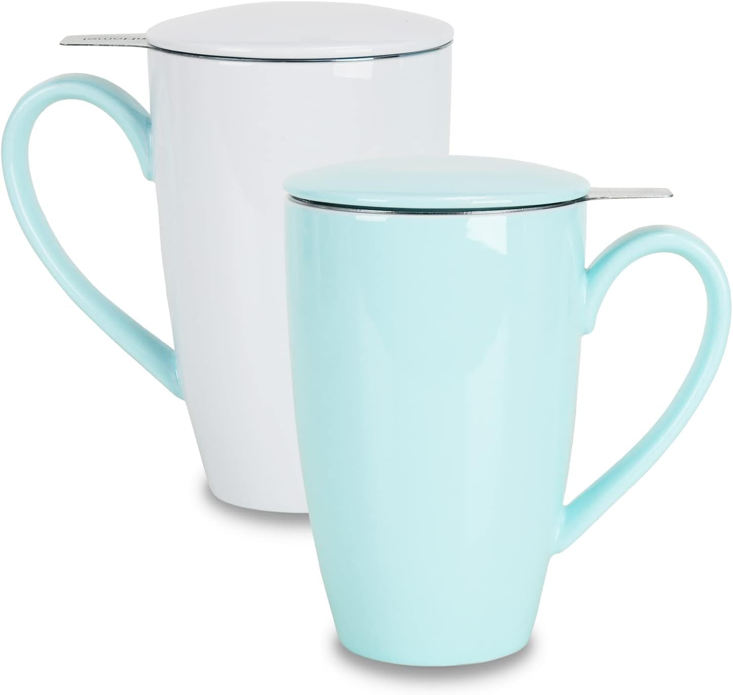 Porcelain Tea Mug with Infuser and Lid, 16 Ounce Ceramic Tea Cup for Loose Leaf, Coffee, Cocoa and Milk, Tea Gift for Tea Lovers, Set of 2(Green and White)