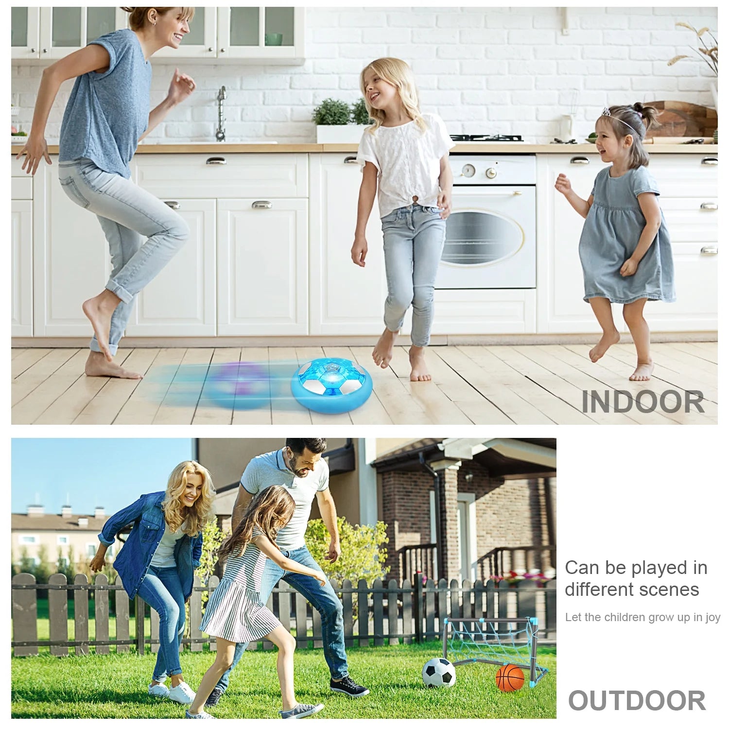 2 in 1 Starlight Hover Soccer Ball Set Sport Indoor Toys Projector Rechargeable Air for 3-10 Years Old Kids, Light Blue