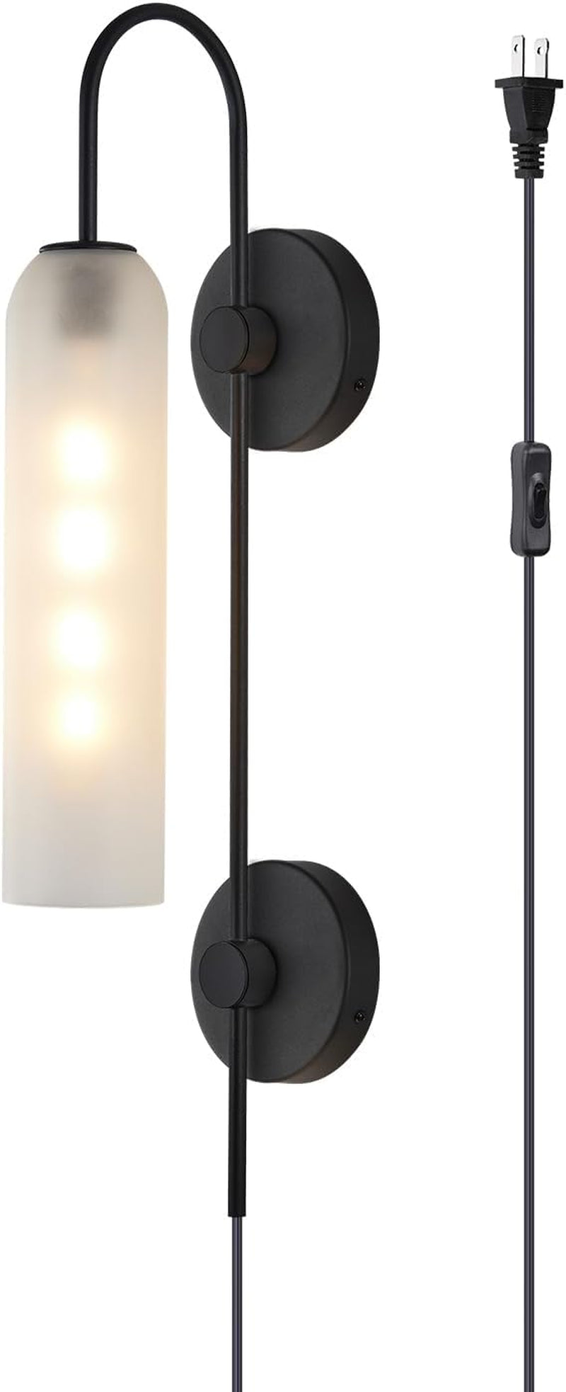 Black Wall Lights Plug in for Bedroom, Frosted Milky White Glass Wall Sconce Decor, Large Modern Wall Sconces for Living Room