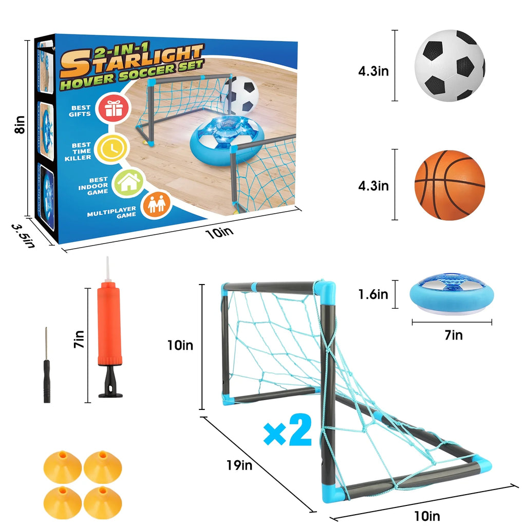 2 in 1 Starlight Hover Soccer Ball Set Sport Indoor Toys Projector Rechargeable Air for 3-10 Years Old Kids, Light Blue