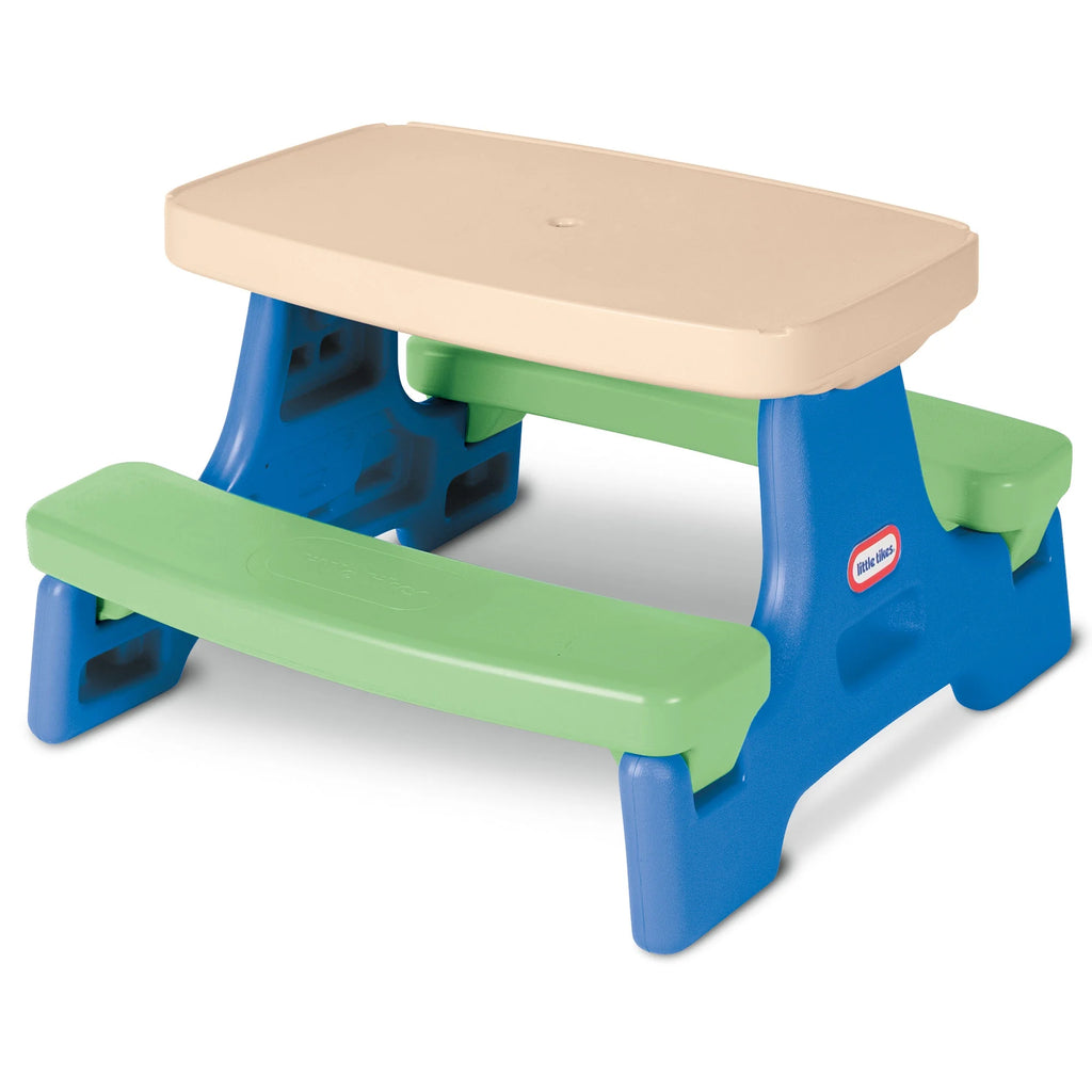 Outdoor Portable Kids Picnic Table with Umbrella, Blue Green, Ages 2+