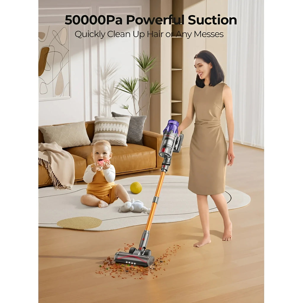 Cordless Vacuum, Real 50Kpa Suction, 500W Motor, 60Min Runtime, Quiet, Premium Build for Pets & Floors