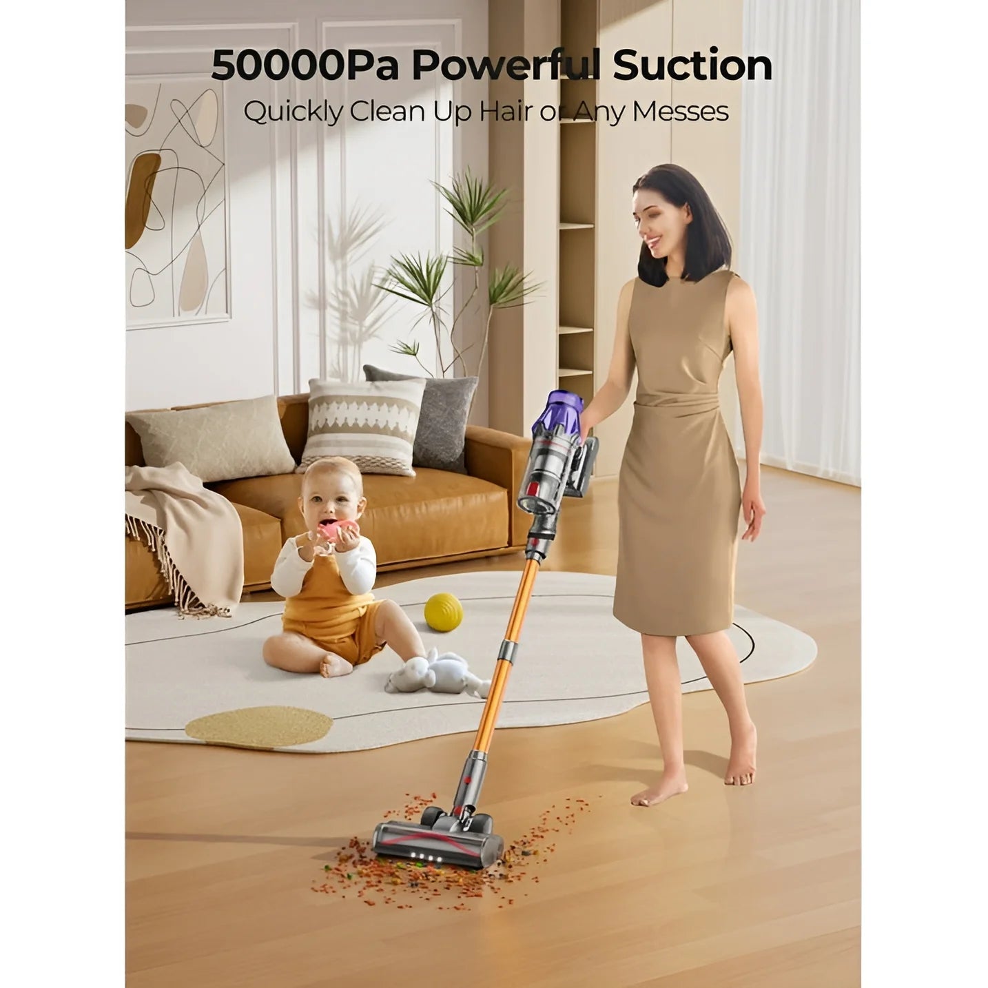 Cordless Vacuum, Real 50Kpa Suction, 500W Motor, 60Min Runtime, Quiet, Premium Build for Pets & Floors