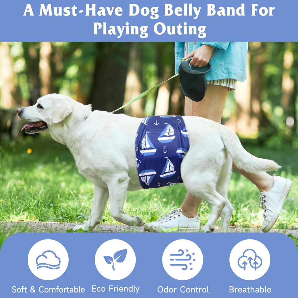 Reusable Dog Diapers Male 3Pcs, Premium Washable Belly Bands for Male Dogs Xlarge, High Absorbing Male Dog Wraps for Doggie Puppy Excitable Urination and Training(Sailboat, XL)