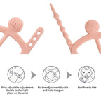 【Never Drop from Hand】 HEORSHE Baby Teething Toys for 1 Year Old Baby Girl Teethers for Infants Toddlers Silicone Molars Adjustable Chew Toys for Babies 3 4 5 6 7 8 9 10 11 12 Months (Pink)