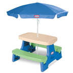Outdoor Portable Kids Picnic Table with Umbrella, Blue Green, Ages 2+