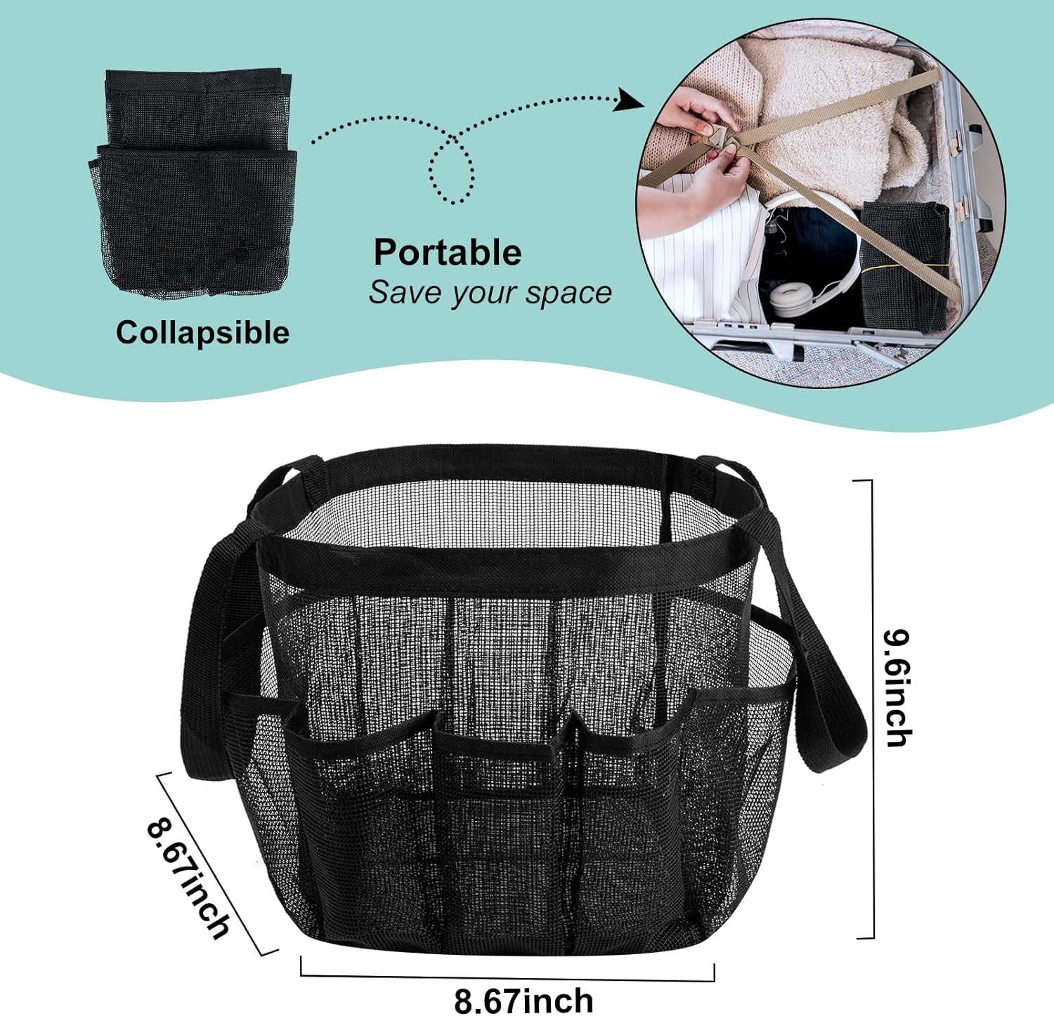 Mesh Shower Caddy Portable, Quick Dry Hanging Shower Tote Bag for College Dorm Room Essentials, Large Capacity Shower Caddy Dorm for Bathroom Gym Swimming
