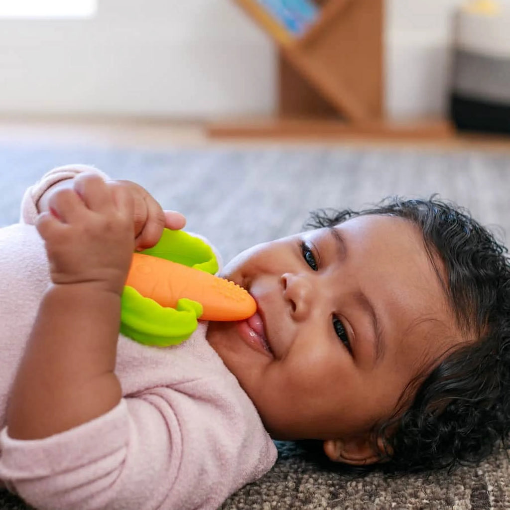 Lil' Nibbles Soft Baby Teether for Newborns & Toddlers 6-12 Months Unisex, Carrot