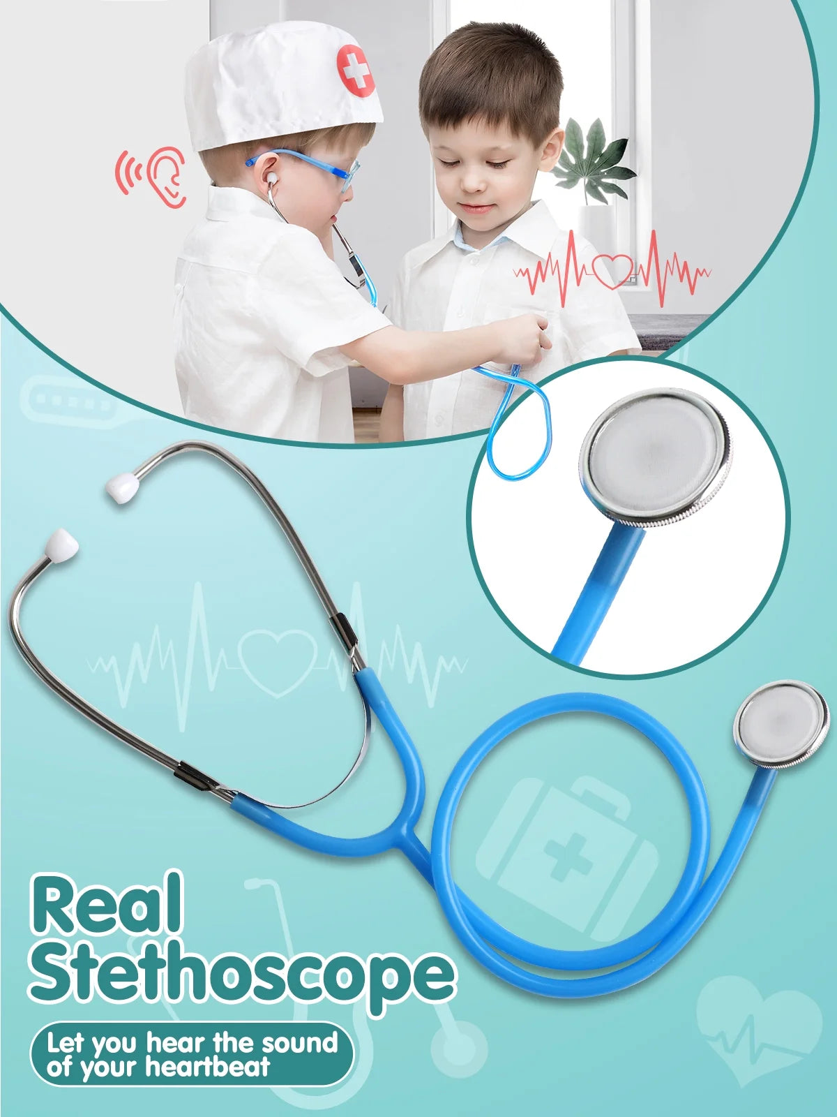 Doctor Kit for Kids Realistic, 36PCS Kids Doctor Kit Wooden, Doctor Pretend Playset