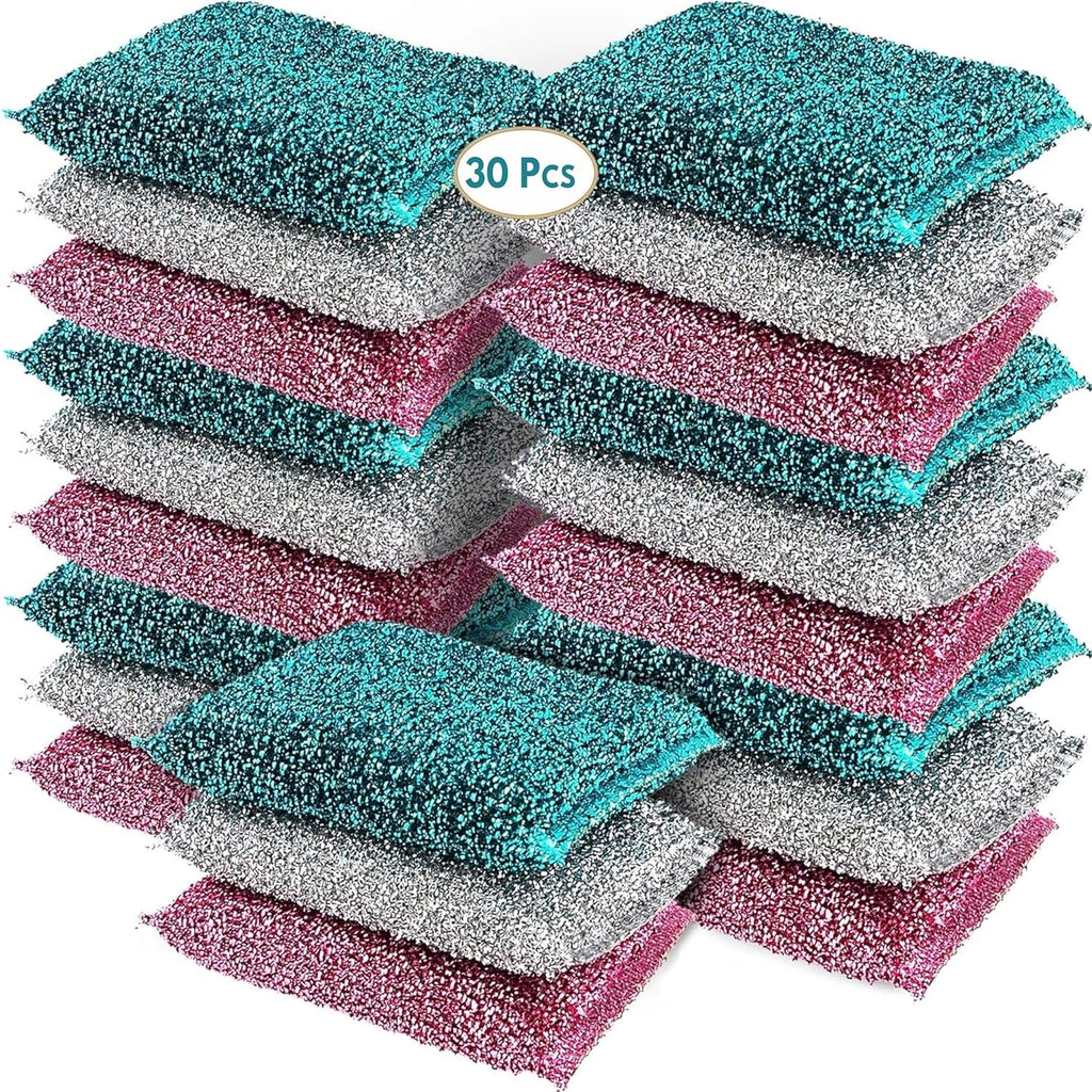 Sponges for Kitchen (30 Pcs Pack) - Non Scratch Scrubbers for Cleaning Dishes - Best Dish Sponge Scrub Pads for Dishwashing & Washing - Household Scrubber Supplies & Tool for Pots, Pans, Sink
