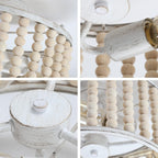 Wood Beaded Boho Chandelier Light Fixture, Semi Flush Mount Ceiling Light 3-Light Rustic Nursery Close to Ceiling Lights for Bedroom Kitchen, Living Room, Oak White, E26 Base