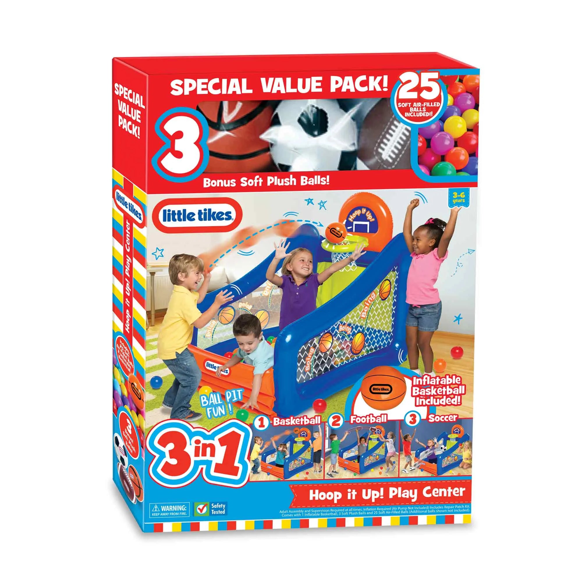 Hoop It Up! Play Center, 3 in 1Sports 25 Ball Value Pack, Indoor and Outdoor Play for Children 3 to 6 Years Old