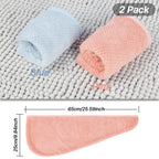 Microfiber Hair Towel Turban Wrap for Women 2 Pack Quick Dry Towels for Hair (Blue+Pink)