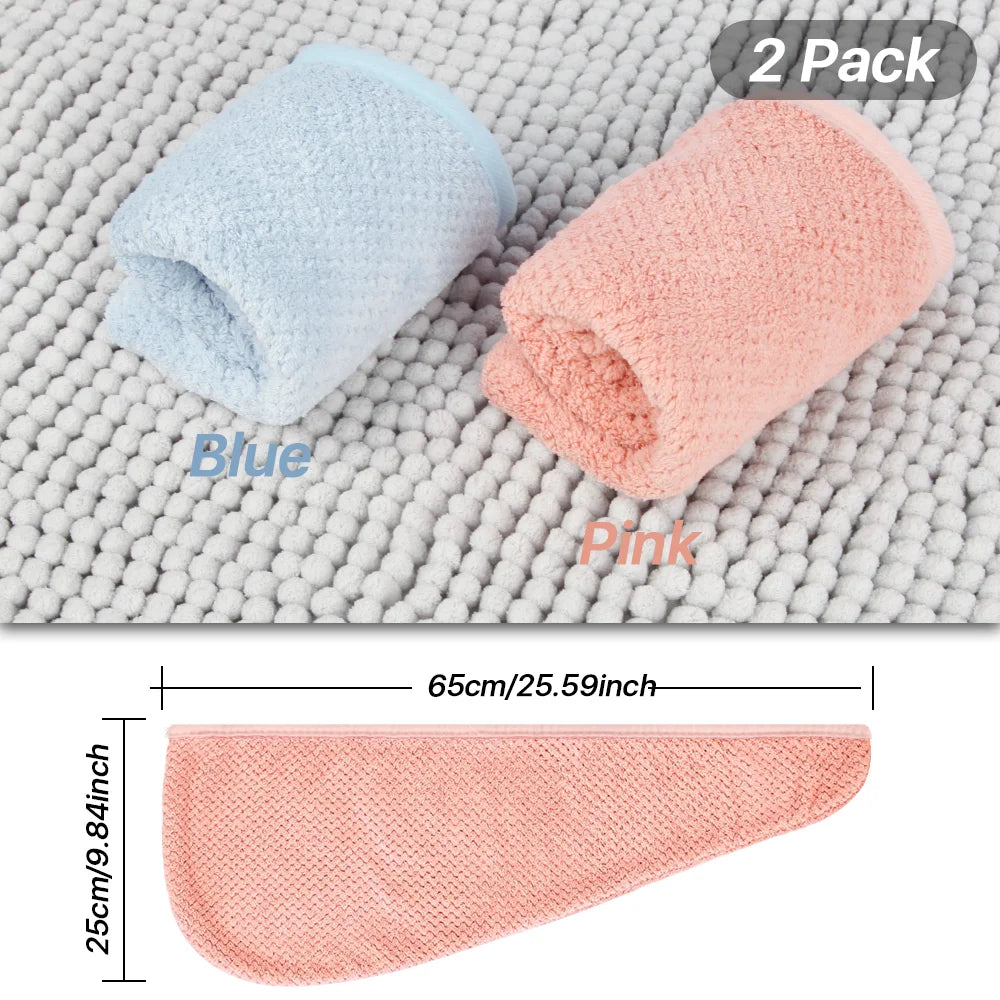 Microfiber Hair Towel Turban Wrap for Women 2 Pack Quick Dry Towels for Hair (Blue+Pink)