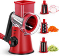 Rotary Mandoline Slicer, 3-In-1 Vegetable and Cheese Grater, Red, ABS Material, Easy to Clean and Store