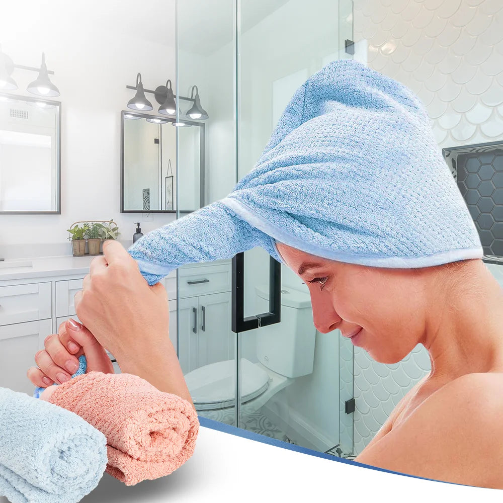 Microfiber Hair Towel Turban Wrap for Women 2 Pack Quick Dry Towels for Hair (Blue+Pink)